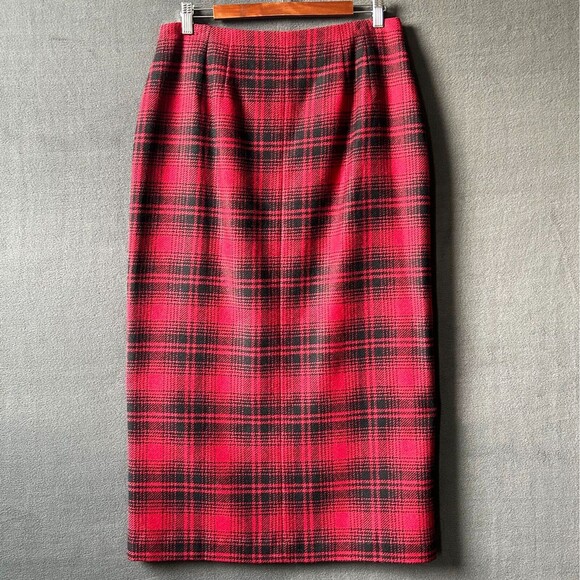 Talbots Buffalo Plaid Wool Blanket Long Wrap Skirt Red Black -Women's Size 14 - Picture 2 of 9